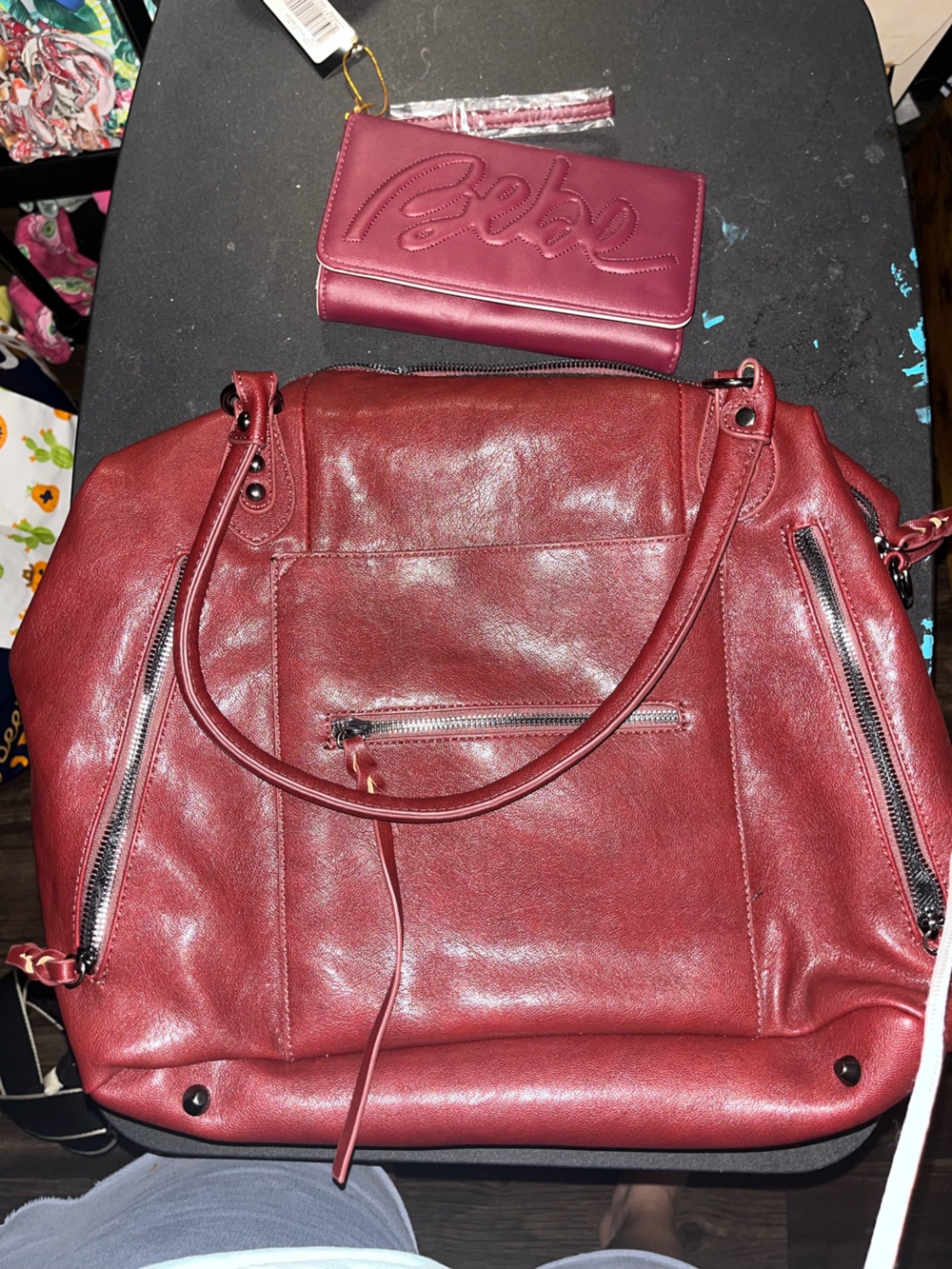 Bebe Cherry Red Shoulder Bag with Matching Wallet
